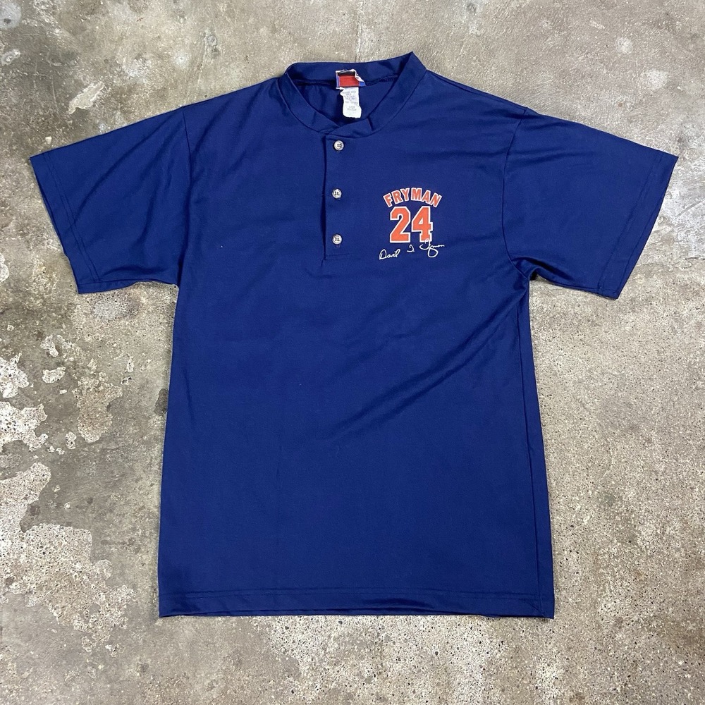Vintage 90s Detroit Tigers T-Shirt Size Medium Blue Travis Fryman #24 MLB Sports